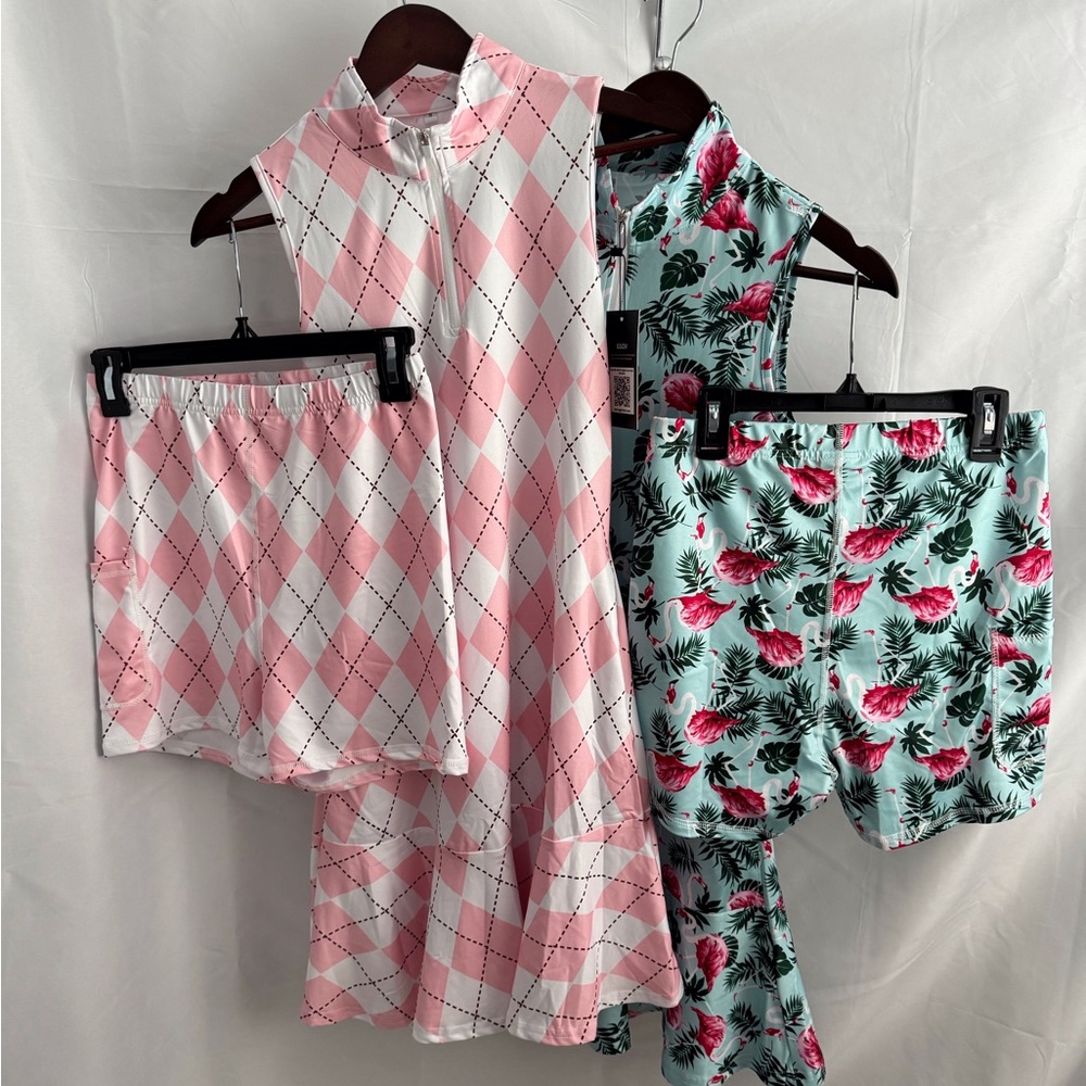 GGOV Golf/Tennis Dress with Athletic Shorts - Pink and Green Small